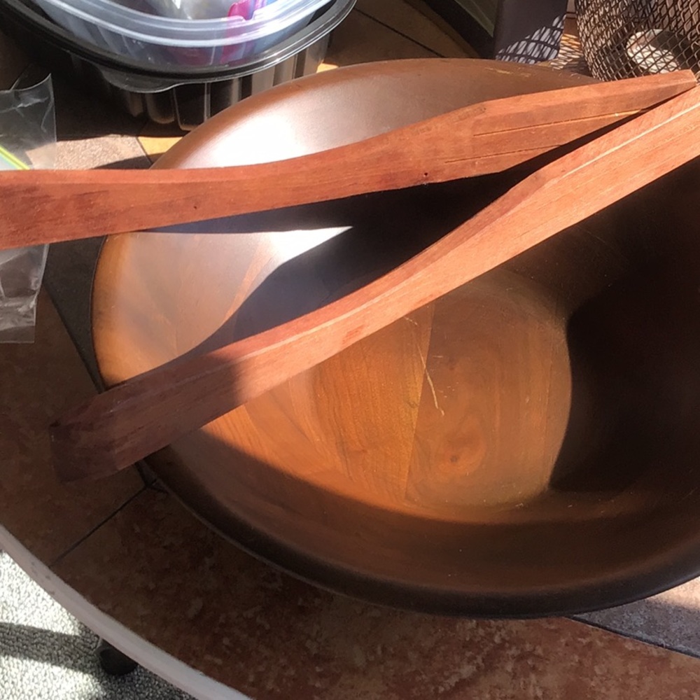 Walnut salad bowl and tongs